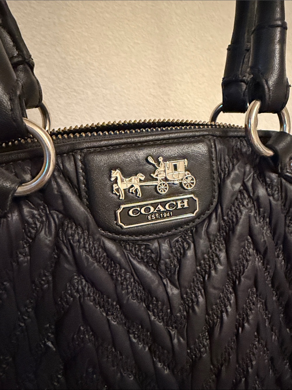 Coach 70th Anniversary Black Quilted Purse with turquoise lining - Picture 2 of 5